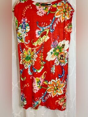 Ralph Lauren Petite Large Red Floral Paisley Shift Dress Bold Print | PL
